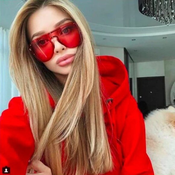 Futuristic Shield Sunglasses with Bold Red-Tinted Lens - Picture 7 of 7